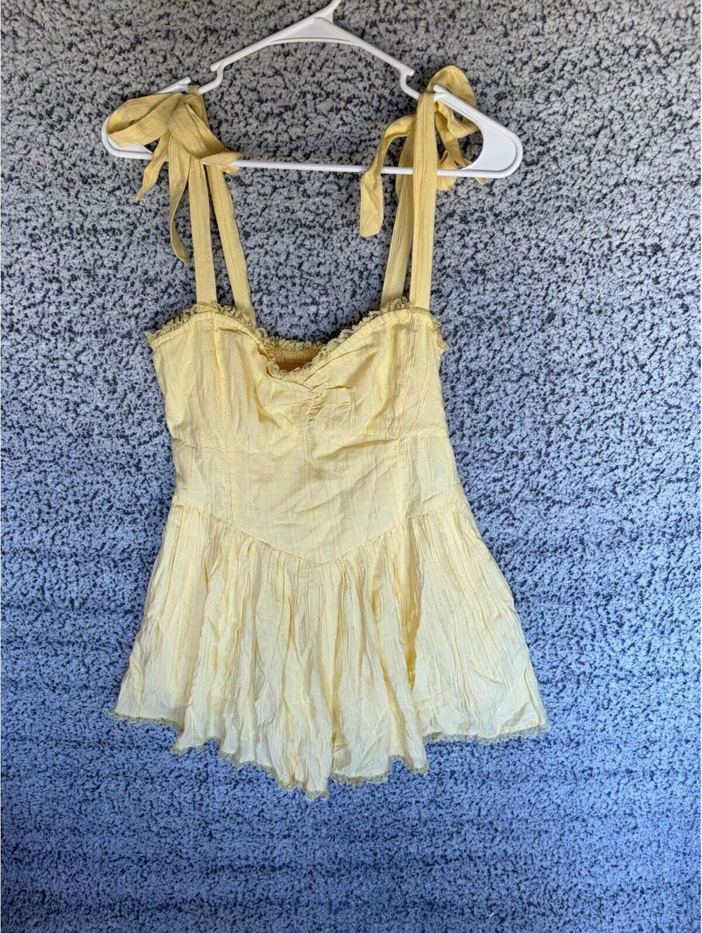 Show Me Your Mumu Regal Romper Lemonade Yellow Tie Strap Size M NWT
